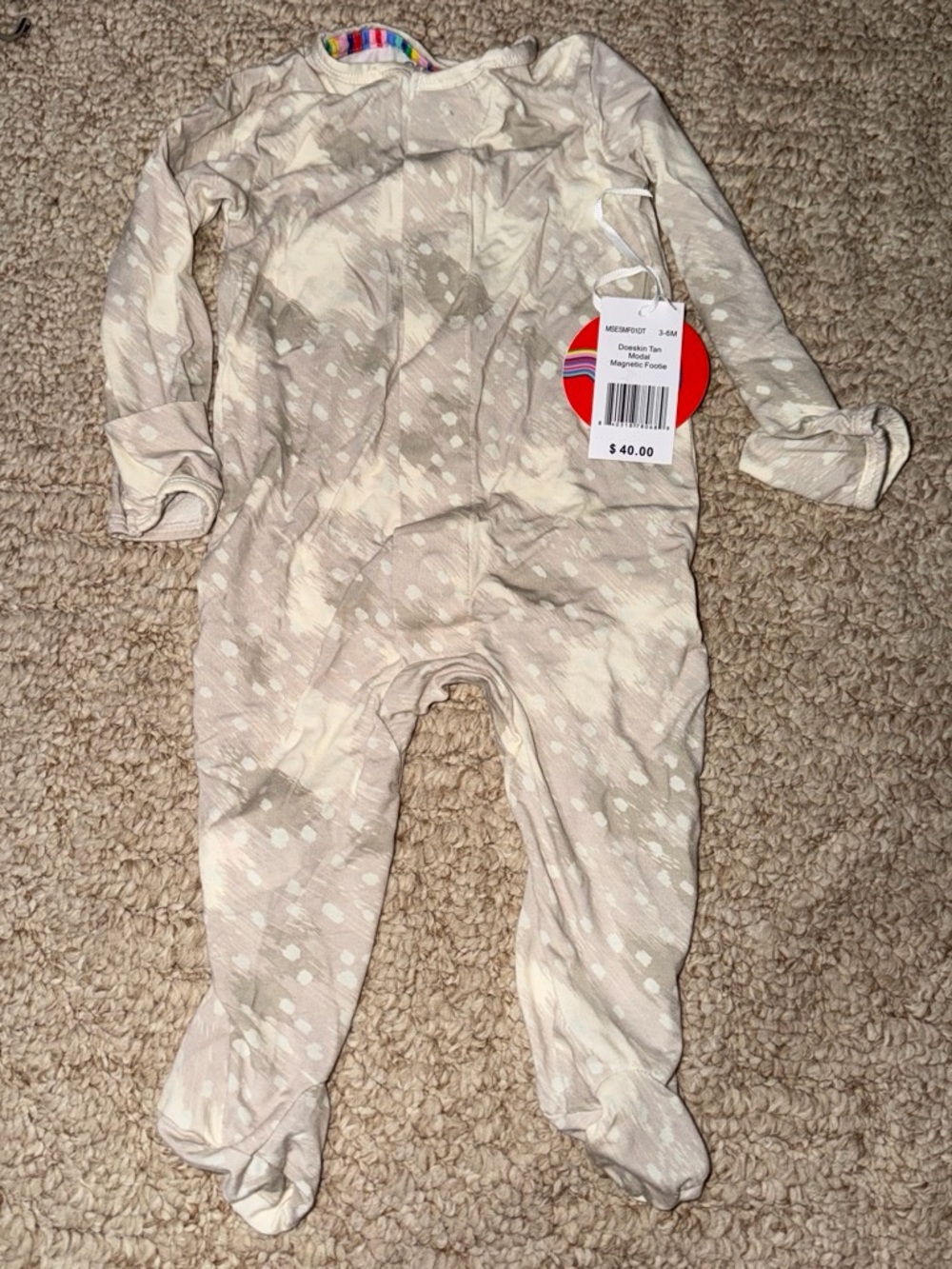 Magnetic Me Cream and Tan Dot-Print Footed One-Piece